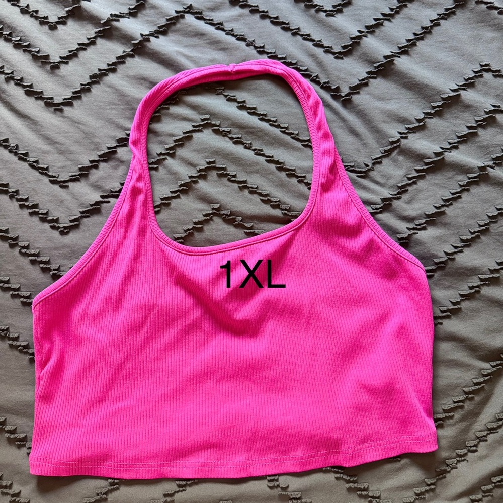 Pink Ribbed Halter Crop Top 1XL
